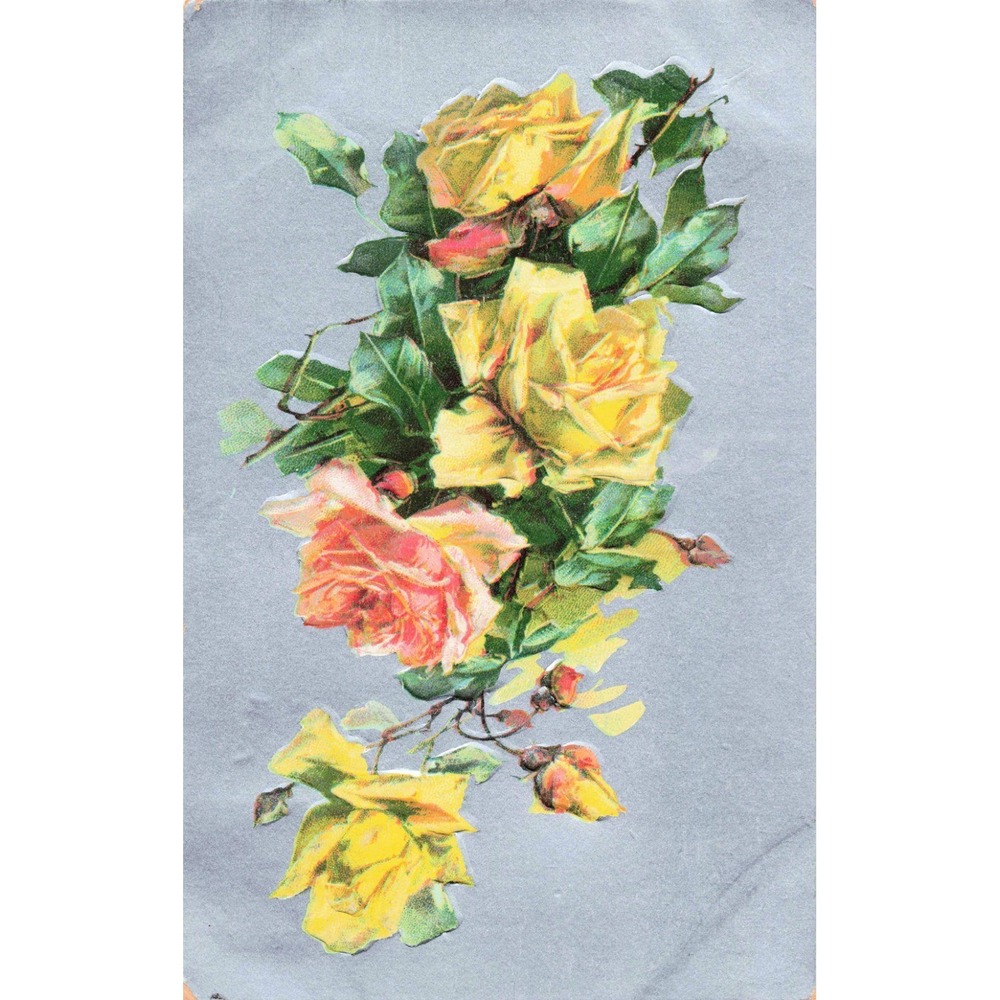 Antique 1909 Yellow Rose Floral Postcard Divided Back Wayland NY 1c Stamp Used - Picture 1 of 2